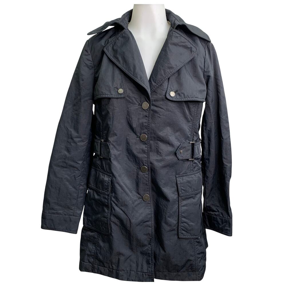 Hilary Radley Womens 12 Raincoat Black Pockets Belted Waterproof Jacket Coat